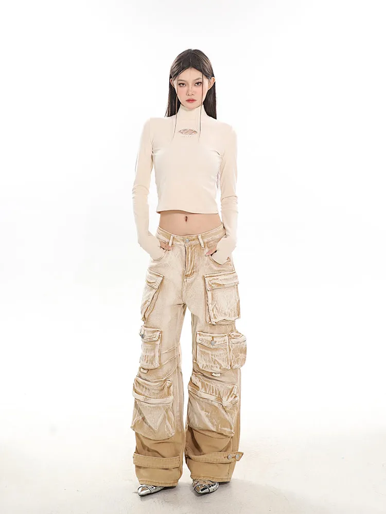 【23s December.】Washed Distressed Gradient Cargo Pants