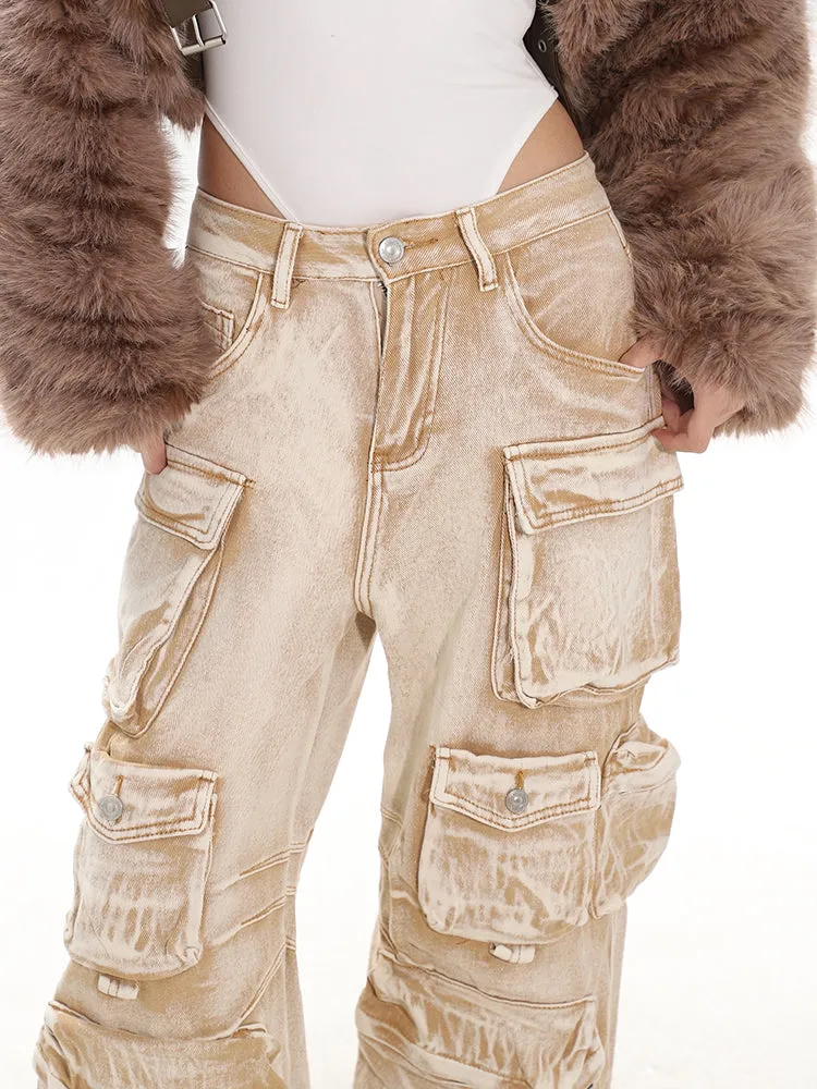 【23s December.】Washed Distressed Gradient Cargo Pants