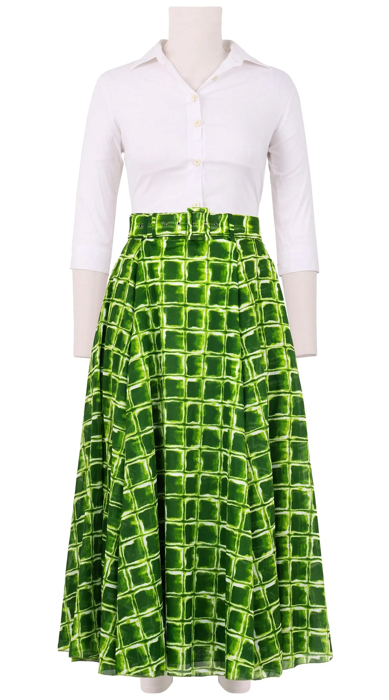 Aster Skirt #1 with Belt Midi Plus Length Cotton Musola (Shibori Square)