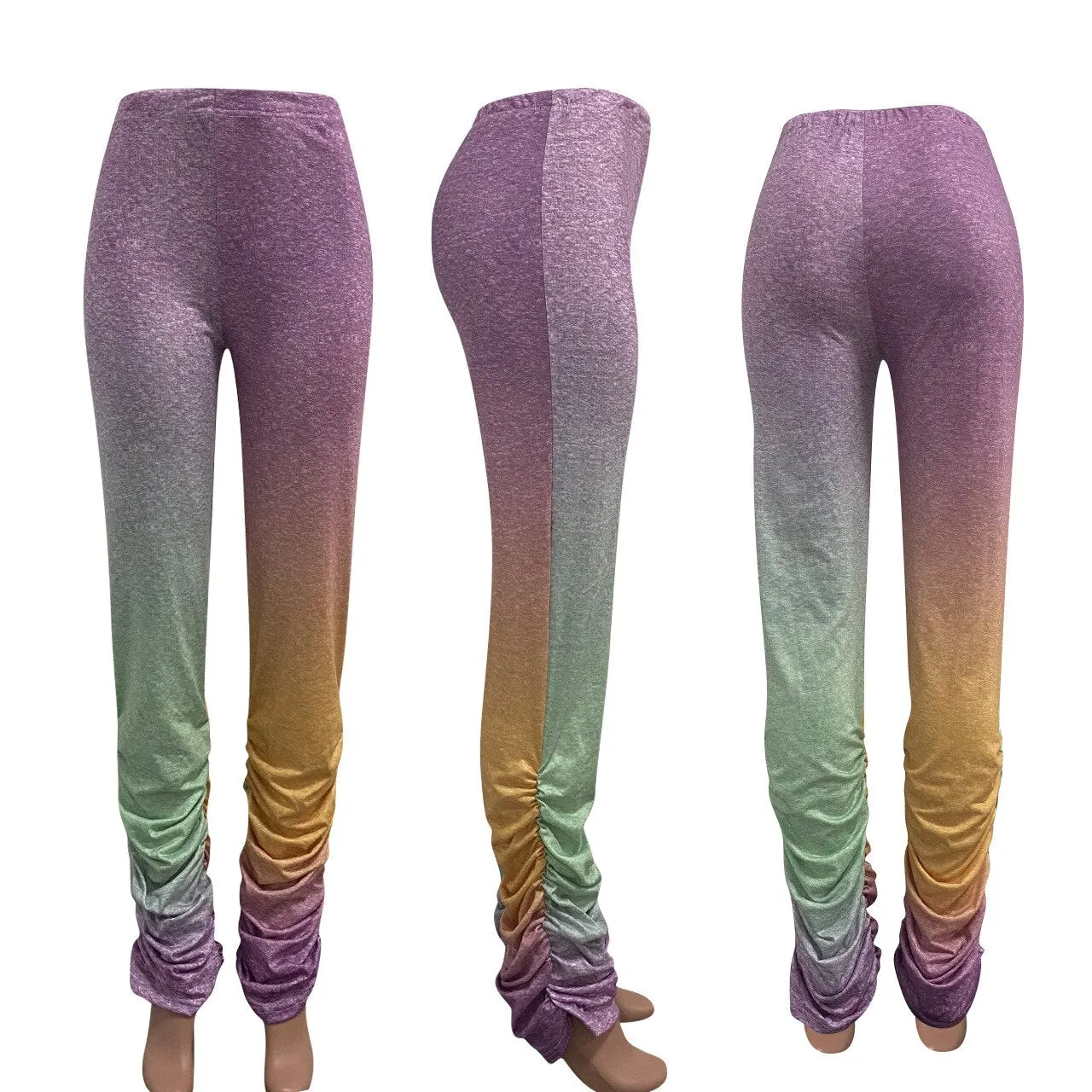 Autumn Women Casual Wide Leg Pants Colorful Striped Print High
