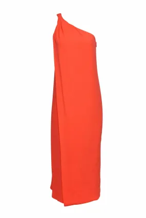 Diane von Furstenberg - Coral One-Shoulder Grecian Column Maxi Dress Sz 4