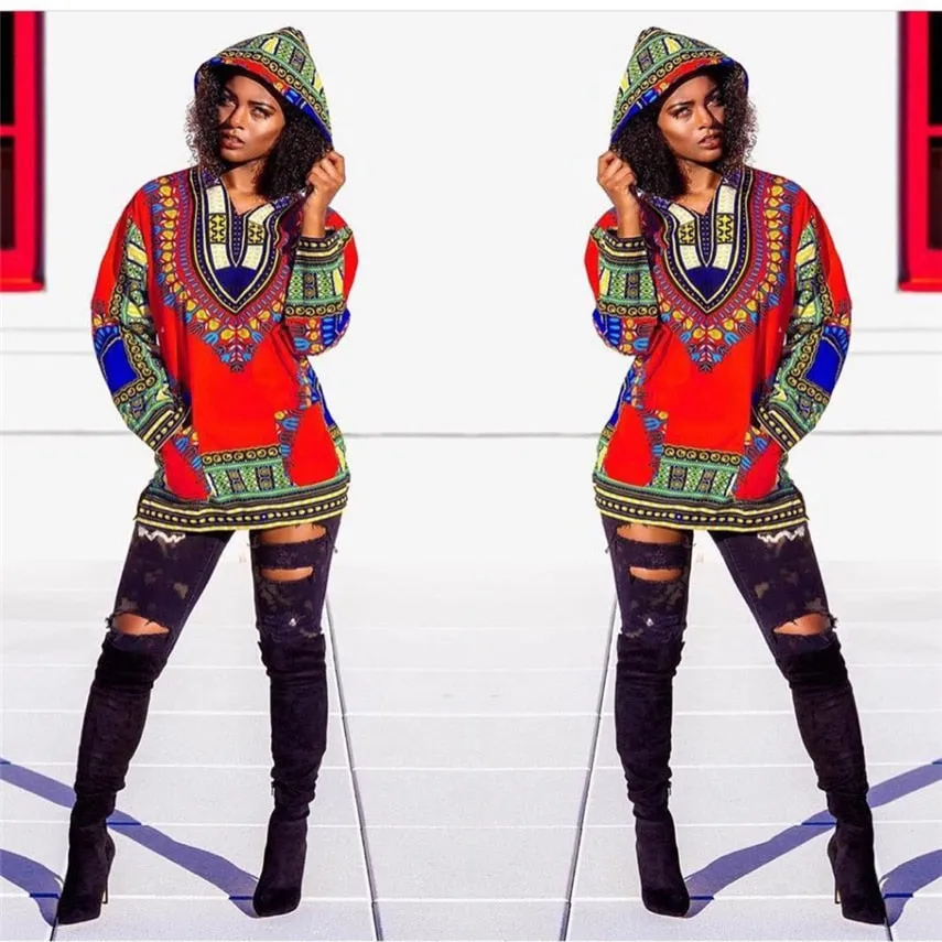 Fashion 2020 African Clothes Dashiki Print Hodded Sweatershirts Ladies Sexy Streetwear Blouse Shirts African Dresses for Women