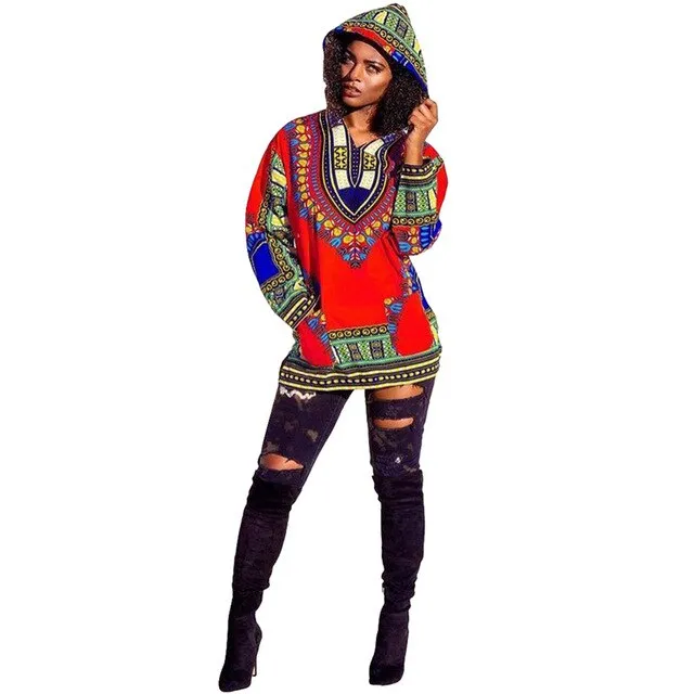 Fashion 2020 African Clothes Dashiki Print Hodded Sweatershirts Ladies Sexy Streetwear Blouse Shirts African Dresses for Women