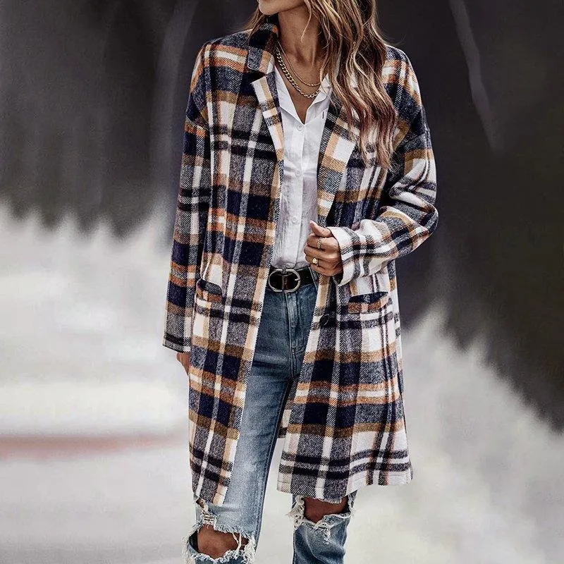 Fashionable Single-breasted Lapel Woolen Coat for Autumn and Winter