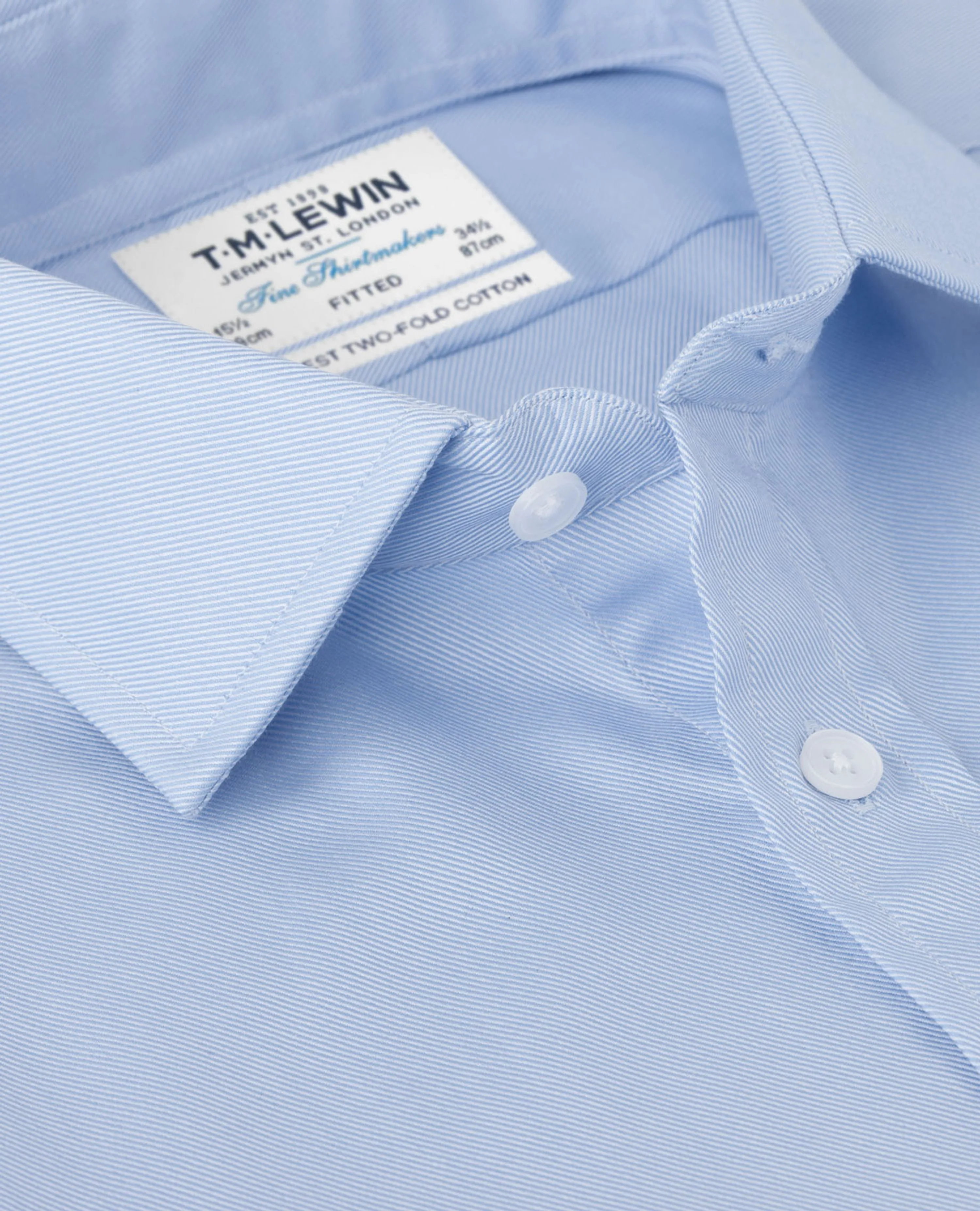 Fitted Plain Blue Luxury Twill Button Cuff Shirt