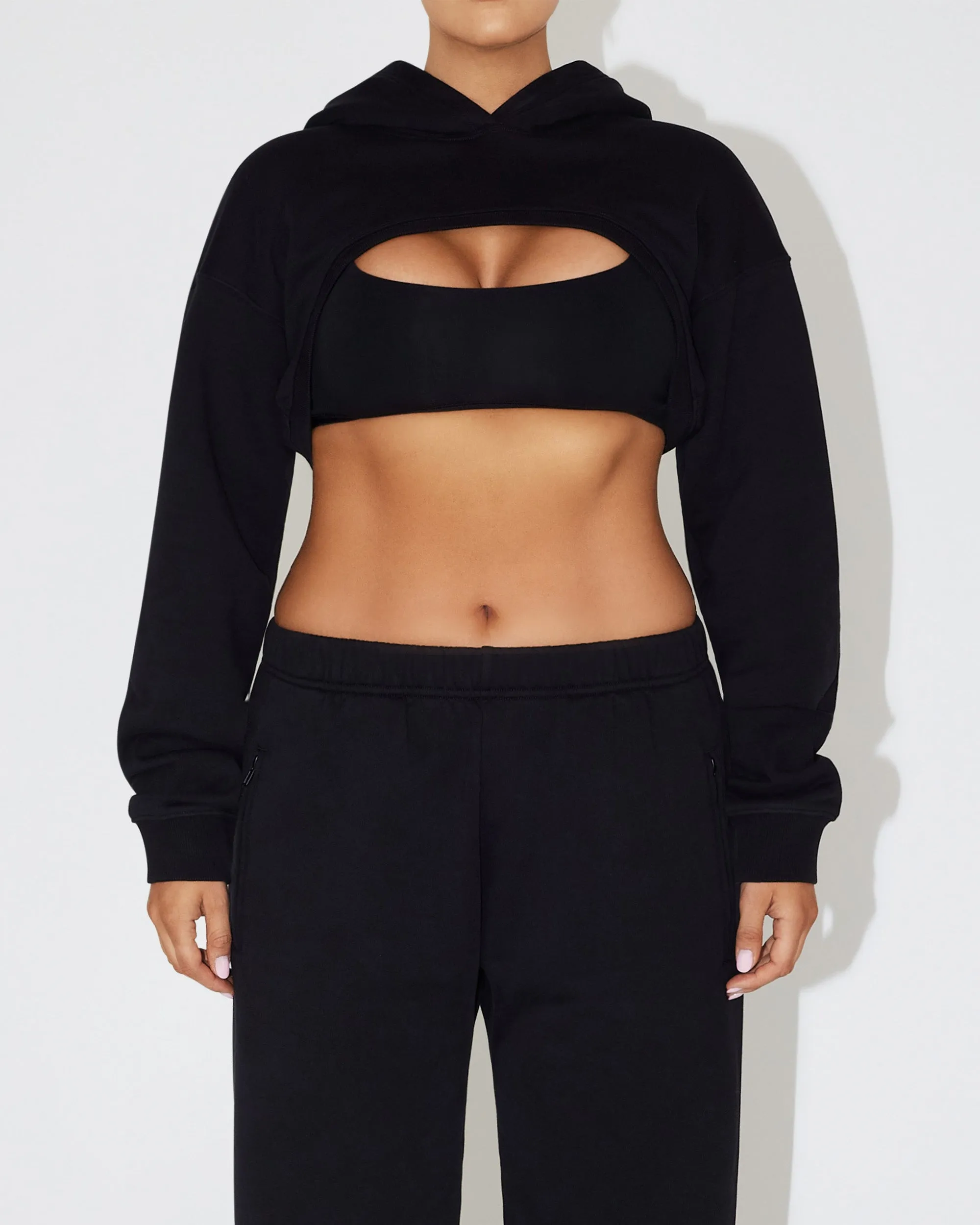 Fleece Super Cropped Hoodie | Black