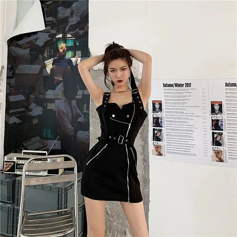 Gothic Punk Grunge Dress Streetwear Women Summer Goth Harajuku Black Mini Tank Backless Party Dresses Woman Emo
