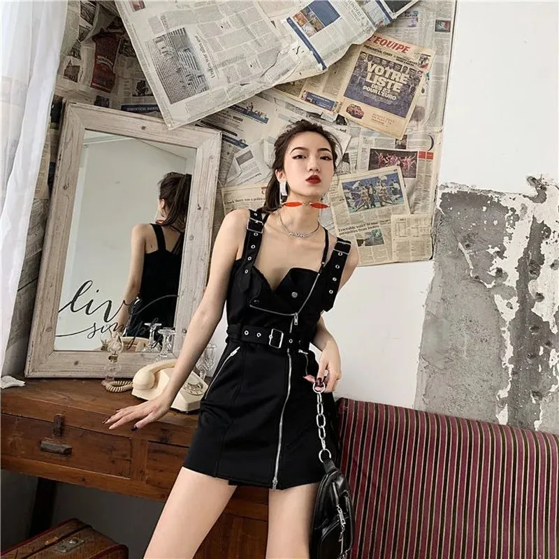 Gothic Punk Grunge Dress Streetwear Women Summer Goth Harajuku Black Mini Tank Backless Party Dresses Woman Emo