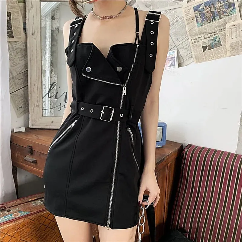 Gothic Punk Grunge Dress Streetwear Women Summer Goth Harajuku Black Mini Tank Backless Party Dresses Woman Emo