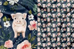 Panneau pour Vêtement et Couverture Cochon Floral