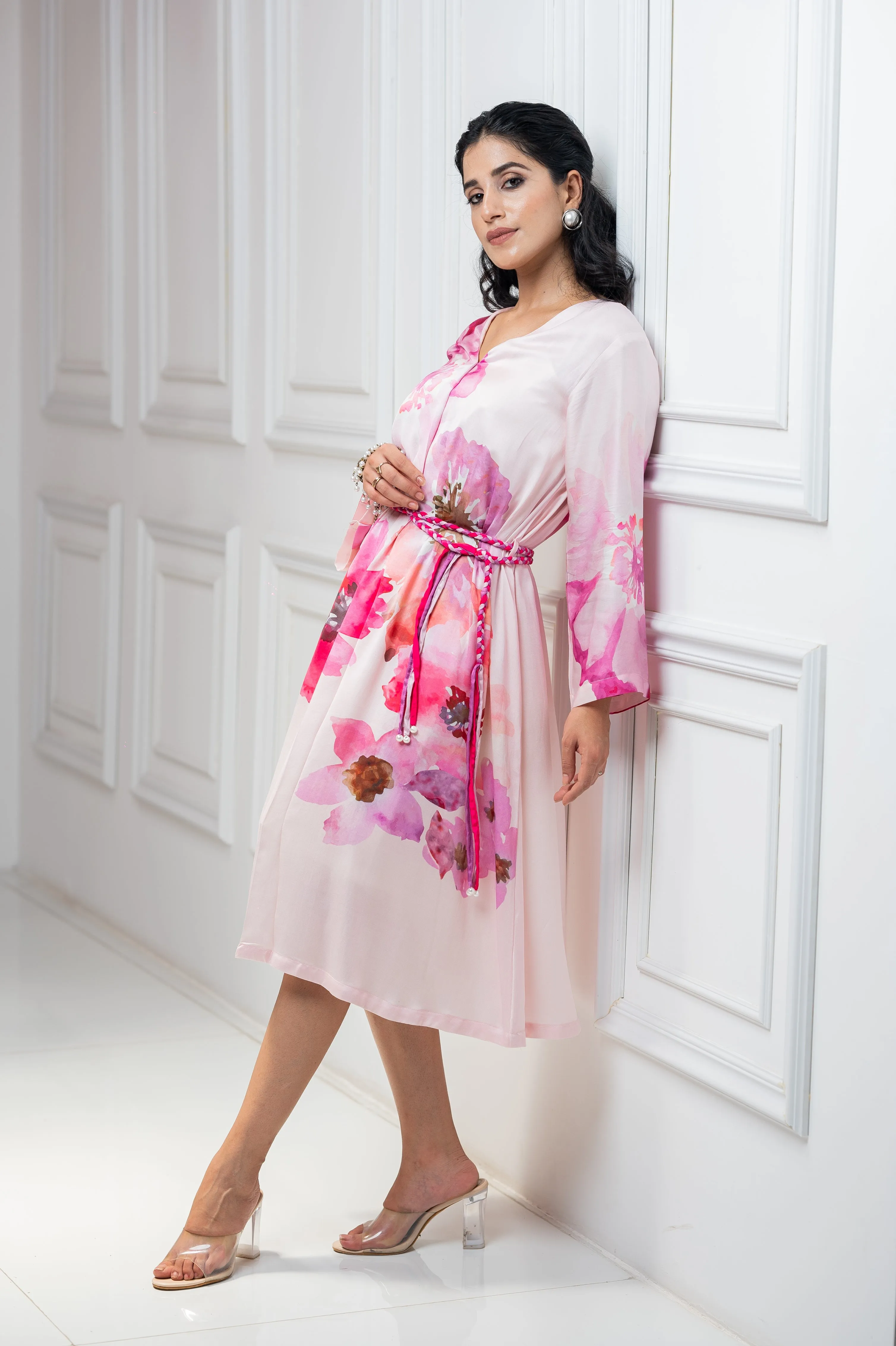 Pink Floral Printed Dress