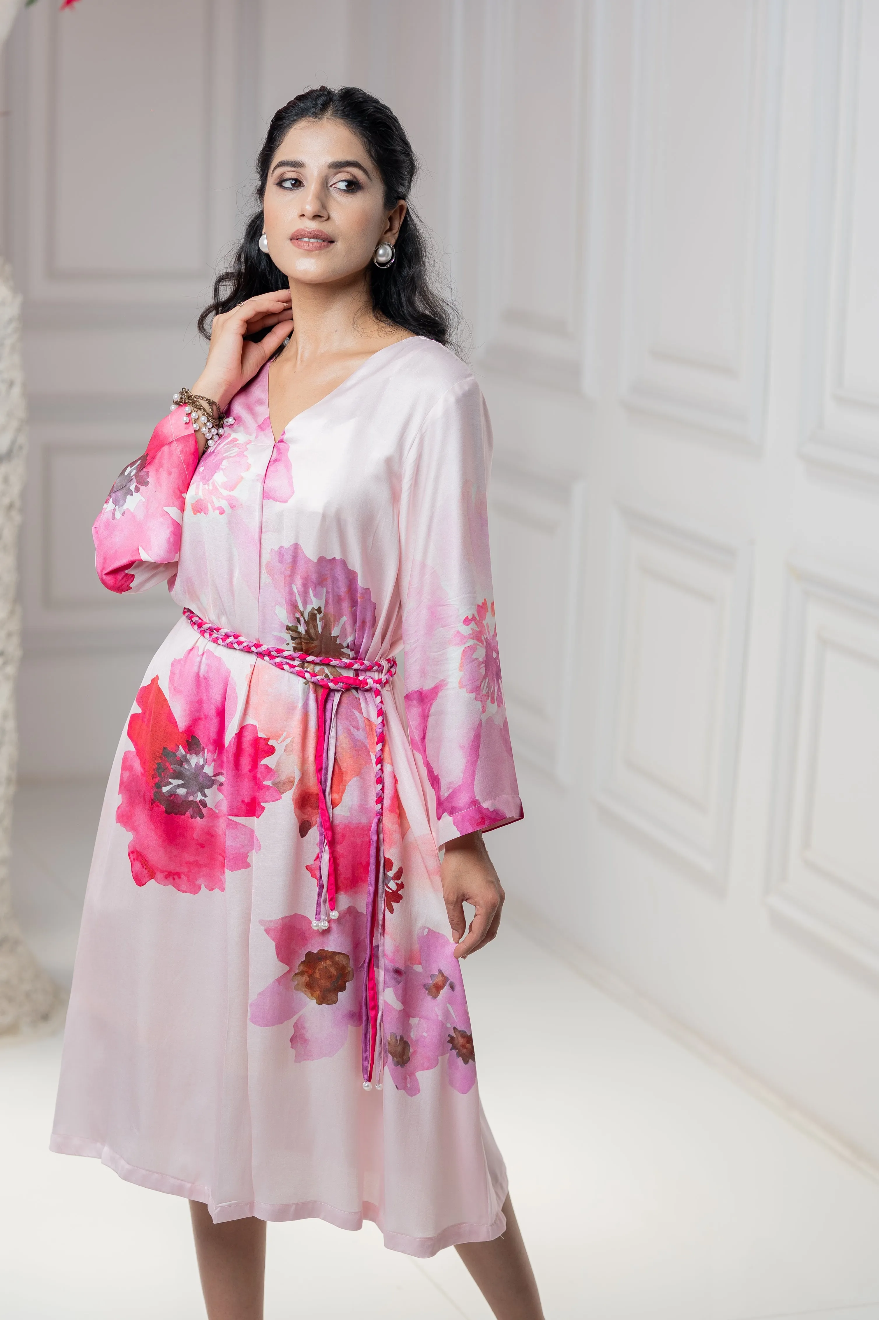 Pink Floral Printed Dress