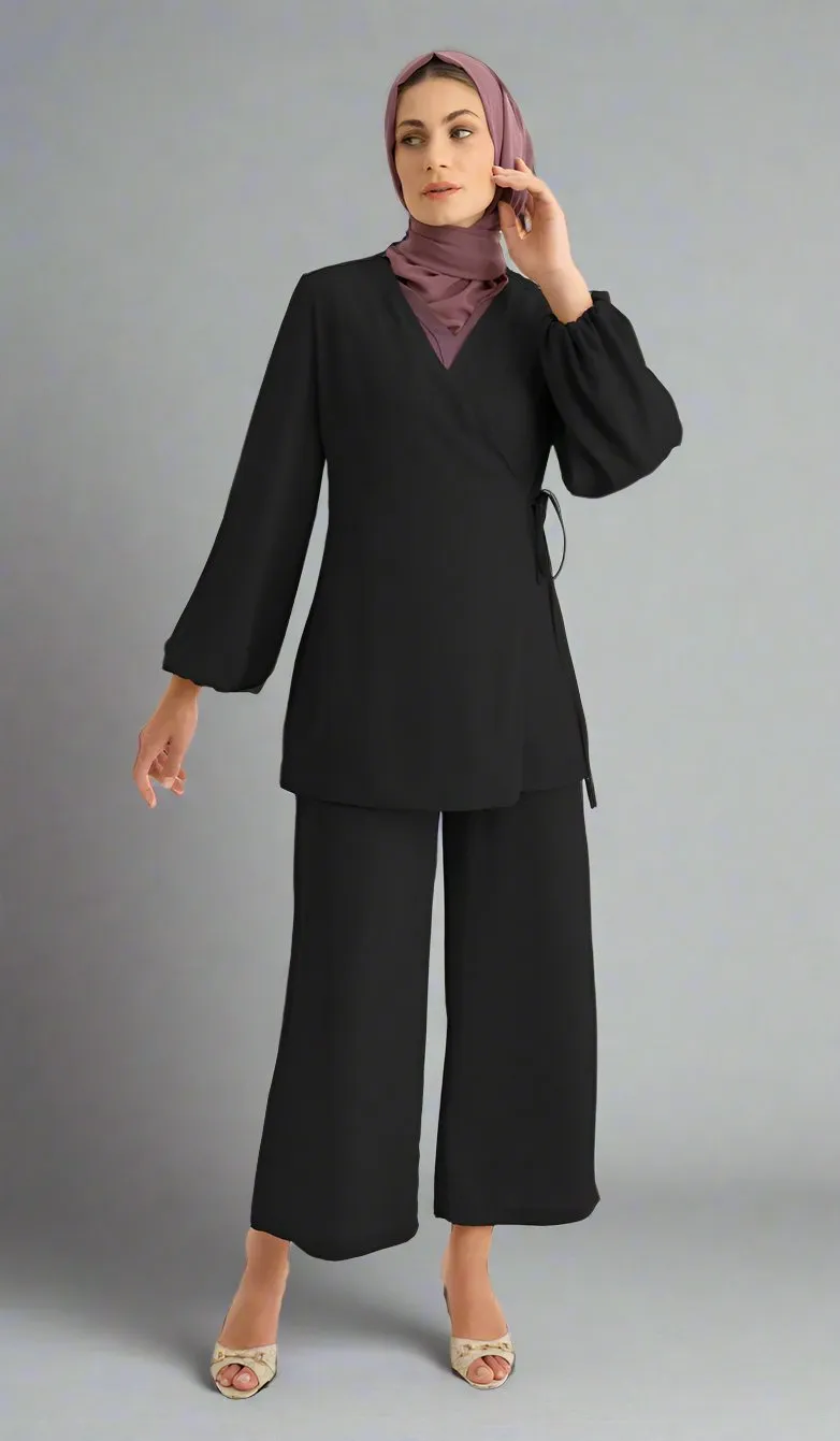 Ula Light Long Comfy Wrap Jacket - Black - Final Sale