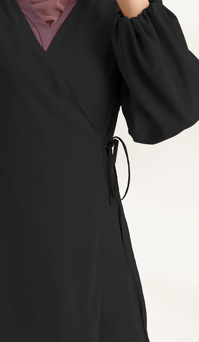 Ula Light Long Comfy Wrap Jacket - Black - Final Sale