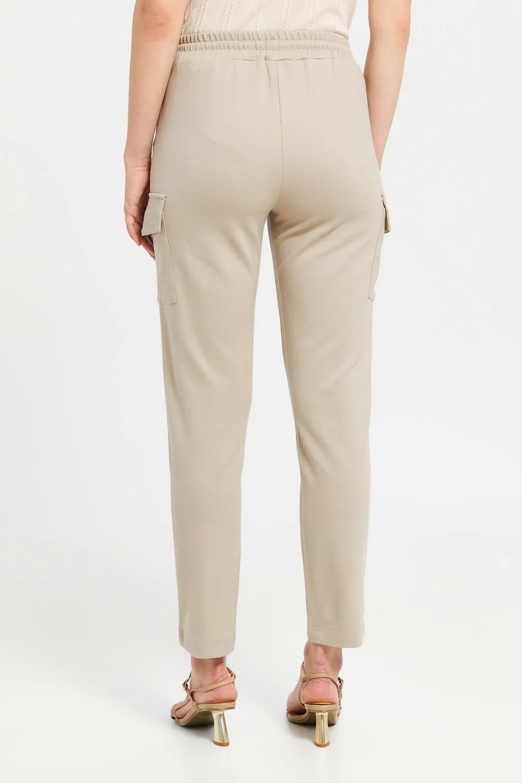 Women Beige Elasticated Waist Leggings