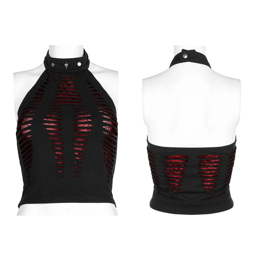 Women's Grunge Ripped Halterneck Tank Top