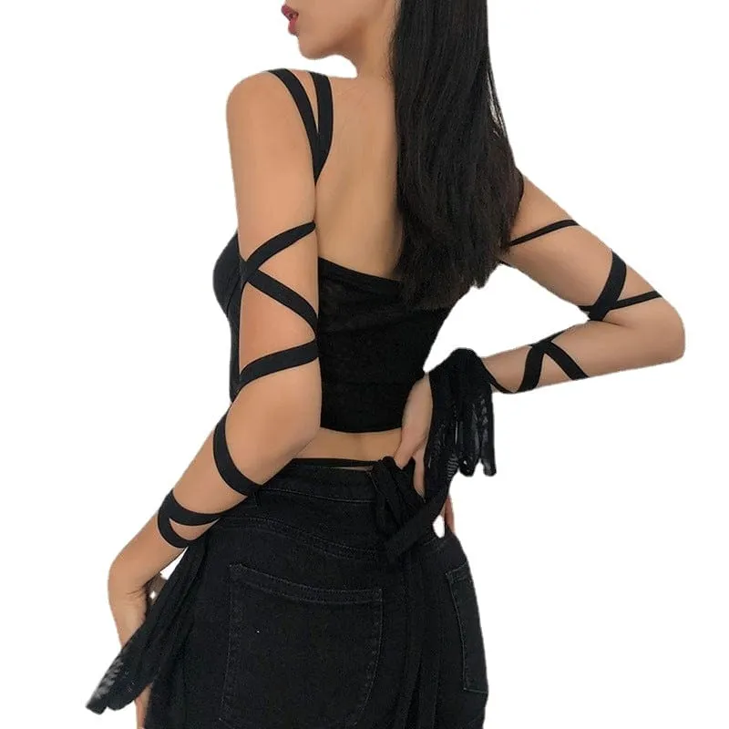 Women's Grunge Strappy Mesh Tank Top